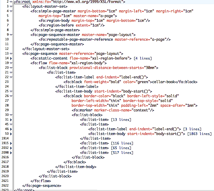 Outline of the XSL-FO file produced by running Example 5.10 on Example 2.2