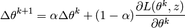 \Delta \theta^{k+1} = \alpha \Delta \theta^k + (1-\alpha) \frac{\partial L(\theta^k,z)}{\partial \theta^k}