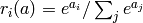 r_i(a) = e^{a_i}/\sum_j e^{a_j}