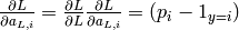 \frac{\partial L}{\partial a_{L,i}} = \frac{\partial L}{\partial L} \frac{\partial L}{\partial a_{L,i}} = (p_i - 1_{y=i})
