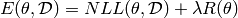 E(\theta, \mathcal{D}) =  NLL(\theta, \mathcal{D}) + \lambda R(\theta)\\
