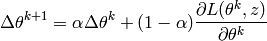 \Delta \theta^{k+1} = \alpha \Delta \theta^k + (1-\alpha) \frac{\partial L(\theta^k,z)}{\partial \theta^k}