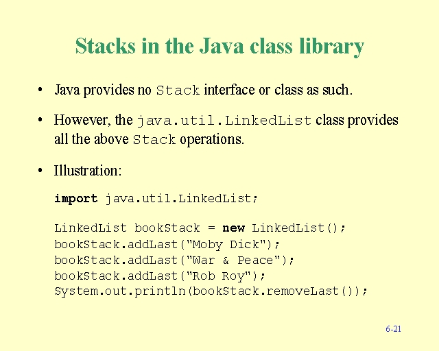 Stacks in the Java class library